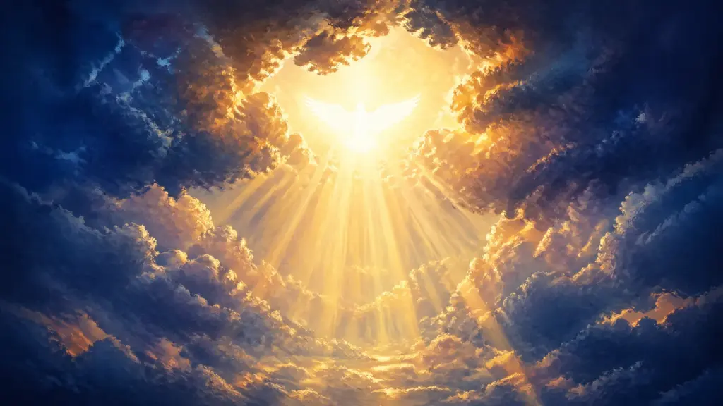 Litanije Duhu Svetom — bijela golubica simbolizira Duha Svetog okružena plamenim jezicima Duhova